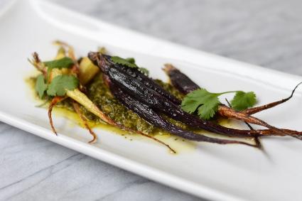 gifts Roasted Rainbow Carrots and Carrot Top Chimichurri Carrot roots, leaves, stems