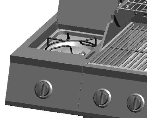 Coloque la parrilla de cocción del fogón lateral (R) sobre la mesa del