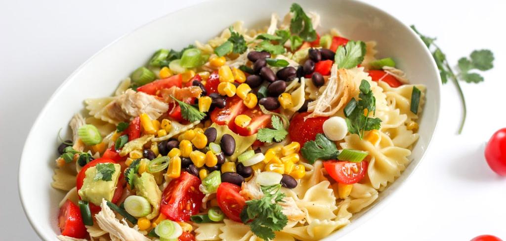 ENTREE Southwestern Pasta Salad *Recipe makes 4 servings 1 (12 oz.) package bowtie noodles 1 (15 oz.) can black beans, drained and rinsed 1 (14.75 oz.