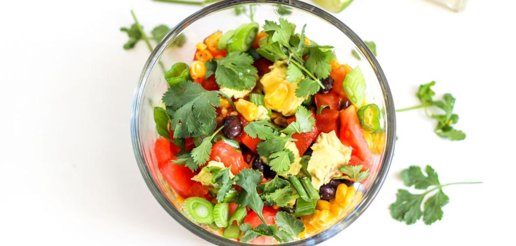 SIDES Black Bean, Avocado and Corn Salad *Recipe makes 4 servings 2 cups quartered cherry tomatoes 1 ½ cups canned black beans, drained and rinsed 1 cup canned corn, or frozen corn kernels, thawed 1