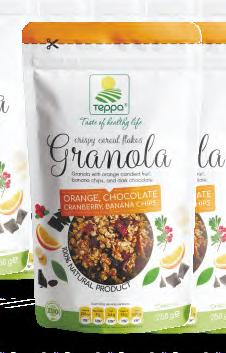 CRISPY FLAKES GRANOLA OF 250 g GRANOLA WITH NUTS, SESAME AND DATES Ingredients: mix of flakes (oat, barley, emmer, rye, and corn), natural honey, mix of dried fruits (raisins, date dried slices),