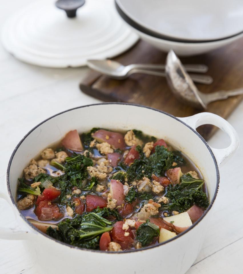 SAUSAGE, POTATO, AND KALE SOUP This is the perfect soup for warming up on a fall or winter evening. Leftovers hold really well and are wonderful for lunch or even breakfast the next day.