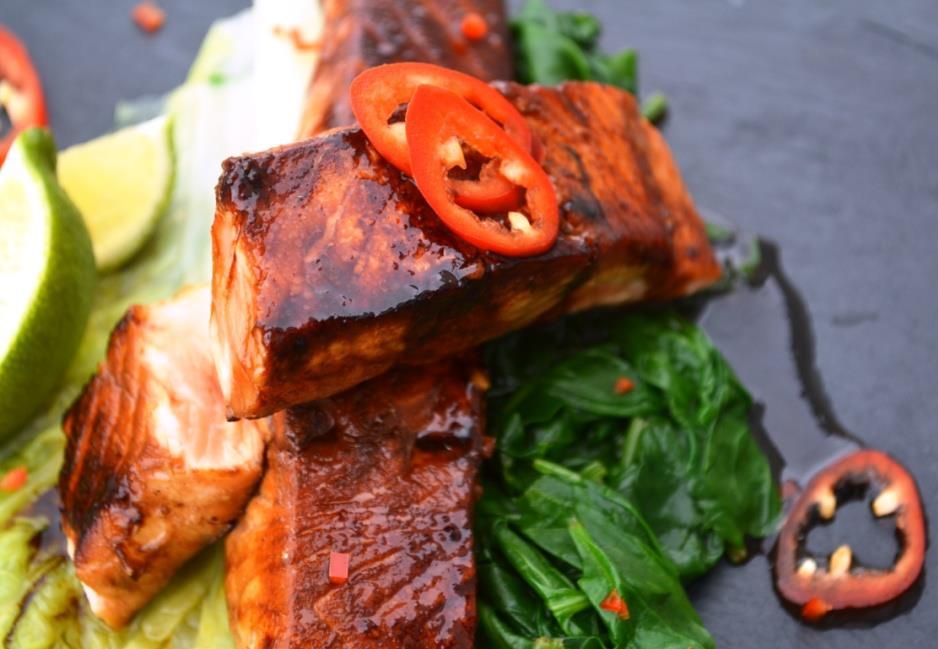 Asian Glazed Salmon Ingredients: (4 servings) 1 cup light soy sauce 1/4 cup honey 2 tablespoons lemon juice 4 salmon fillets, about 1 1/2 pounds 4-6 heads of baby bok choy,roots trimmed off(optional