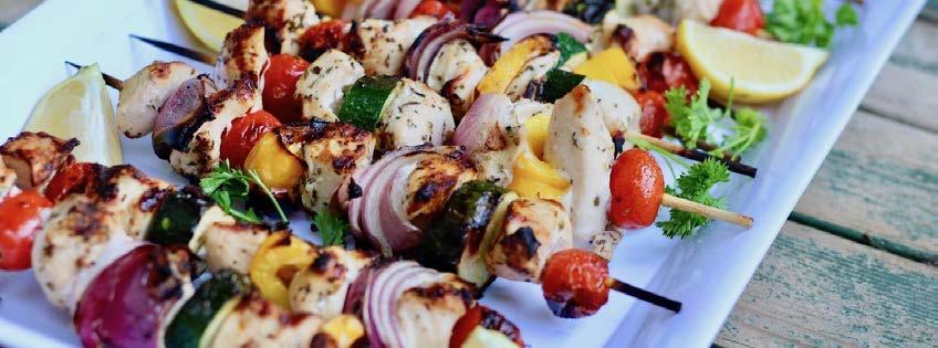 Grilled Mediterranean Chicken Kabobs 10 ingredients 30 minutes 4 servings 1. Combine the lemon juice, red wine vinegar, oregano and 1/2 of the olive oil in a mixing bowl.