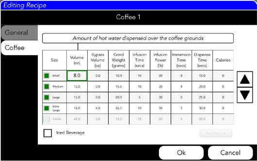 . Now choose the GENERAL tab to edit the recipe for Coffee.