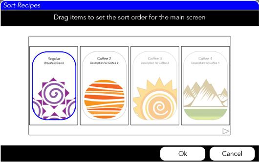 You can organize the way the customer will view the coffees offered by pressing the Set Sort Order button. 4 5 6.