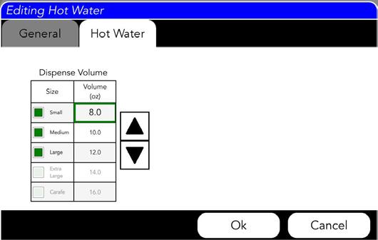 Editing Hot Water By Size You can make changes to Recipes for the sizes enabled.. Choose Hot Water in the Type selection area.