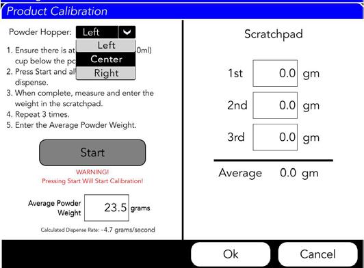 Powder Hopper Throw Calibration (cont.) 6. Now, select a powder product from recipe list. 6 7.