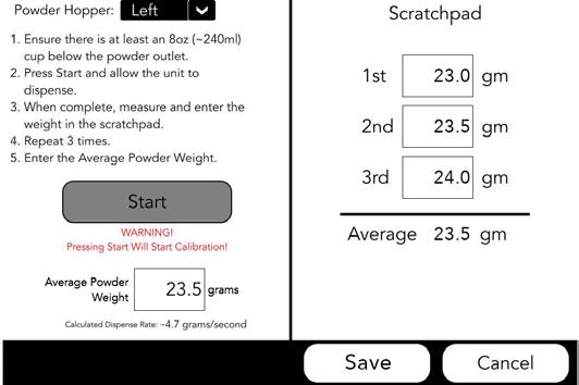 6. After all Scratchpad fields (, and ) are recorded with a throw weight, the machine will automatically average the weights. Next, note the Average throw weight of the field tests.