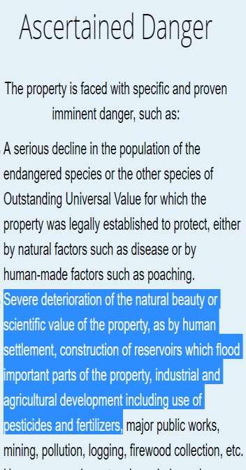 UNESCO World Heritage Policy on Pesticides There is no UNESCO World Heritage policy on pesticide use and NO criteria for candidate sites.