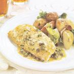 HADDOCK PICCATA Yield: (4) 6 oz fillets TOTAL TIME: 30 minutes 4 fresh haddock fillets (about 6 oz each), skinned, halved on the bias (on a 45º angle) Sea salt Fresh cracked black pepper 2 tbsp olive