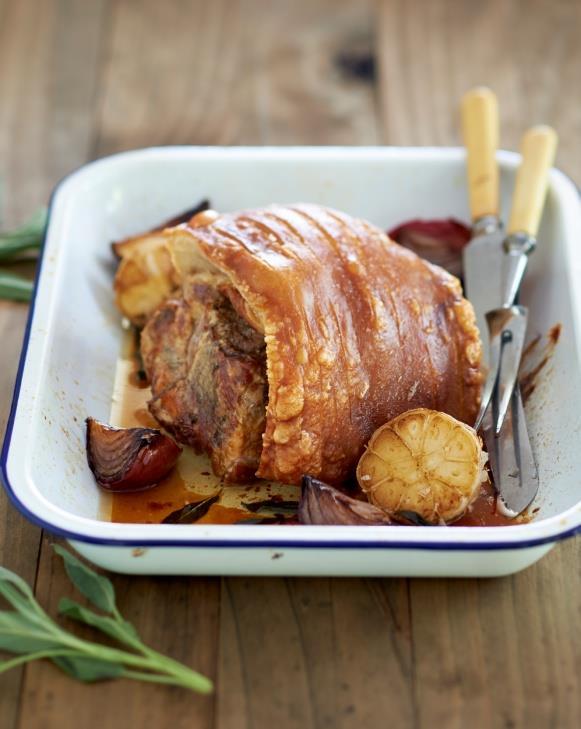 ROAST PORK WITH CRACKLING Pork roast with a good coverage of fat and rind (approximately 2 kg) Salt 3 tbsp duck fat 1. Preheat oven to 230 C (20 C hotter on temperatures if oven is not fan forced). 2. Bring pork to room temperature.