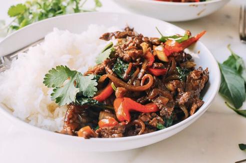 Thai Basil Beef Dinner 15 mins Thai Basil Beef, or Pad Gra Prow, is an easy, delicious dish of stir-fried beef and thai basil.