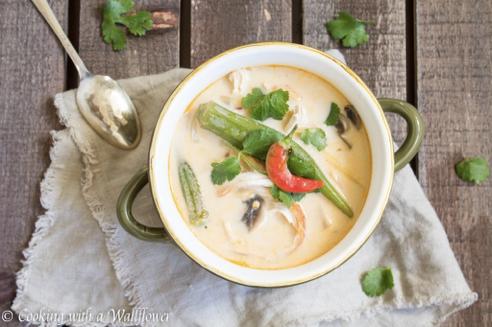 Spicy Thai Chicken Coconut Soup with Okra and Mushrooms Prep time 10 min, Cook Time, 20 min A warm and delicious spicy Thai coconut soup filled with chicken, mushrooms, and okra.