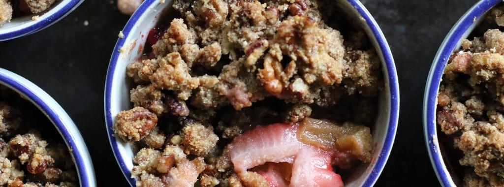 Sweet Cheats by Nicole Strawberry Rhubarb Crisp 10 ingredients 40 minutes 4 servings 1. Preheat the oven to 350 degrees F.