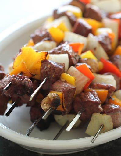 DAY 2 SMALLER FAMILY- BALSAMIC STEAK AND VEGETABLE KABOBS M A I N D I S H Serves: 3 Prep Time: 2 Hours 10 Minutes Cook Time: 10 Minutes 1/8 cup olive oil 1/8 cup balsamic vinegar 1/8 cup
