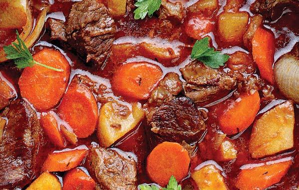 Easy Beef Stew 15 minutes Cooking time: 8 hours Servings: 6 800g diced beef 300g carrots, chopped 200g garden peas 1 /2 swede, diced 3 medium potatoes, diced 1 large red onion, chopped 850ml beef