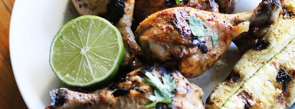Chili Lime Chicken Drumsticks with Zucchini 11 ingredients 25 minutes 4 servings 1. Combine the lime juice, orange juice, olive oil, onion, sea salt, chili powder, black pepper and cumin in a bowl.