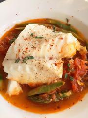 Tomato Saffron Poached Cod Yields 4 servings Total Time 20 minutes 2 Tbs coconut oil 2 garlic cloves, thinly sliced 1 tsp Aleppo pepper (or ½ teaspoon crushed red pepper flakes) 14.