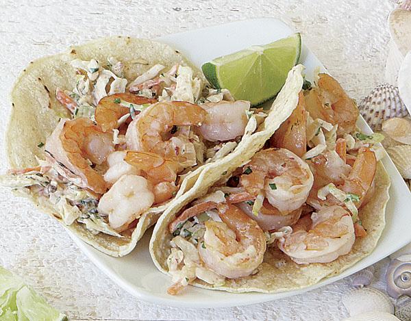 monday Shrimp Tacos with Spicy Cabbage Slaw Active/total time: 20 minutes Packaged coleslaw mix saves prep time for this fresh-tasting taco.