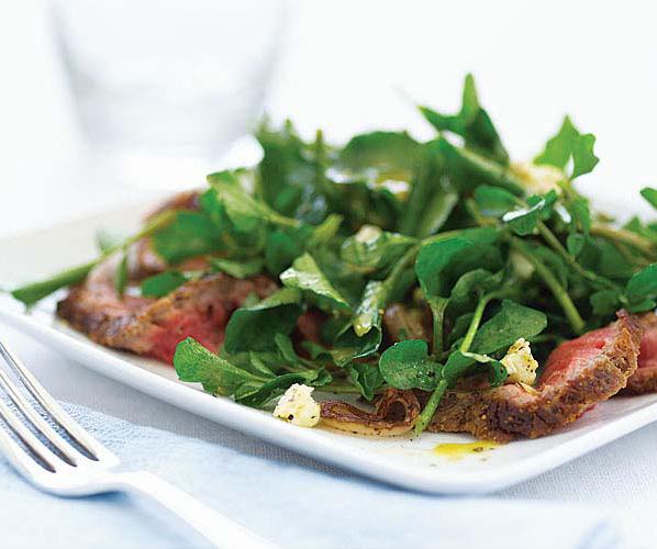 wednesday Watercress Salad with Steak, Sauteed Shallots and Stilton Active/total time: 20 minutes This salad is heavier on greens than on steak, making it a light but filling meal. 3 Tbs.