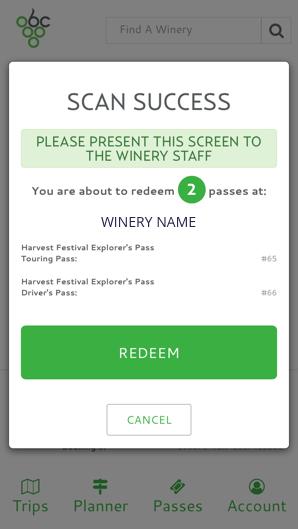 Step 5: Present the scan confirmation screen to winery staff.