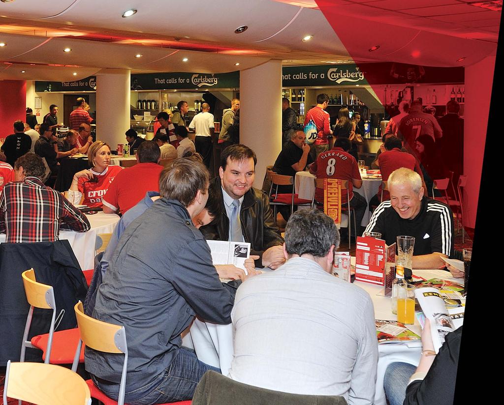 REDS BAR A relaxed, friendly and informal lounge, Reds Bar is the perfect place to grab a bite to eat and soak up the matchday atmosphere before taking your seats in the Lower Centenary Stand to