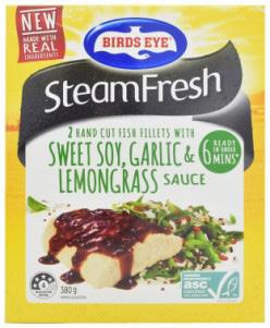 TOP 5 PRODUCT CATEGORIES BIRDS EYE STEAMFRESH HAND CUT FISH FILETS WITH SWEET SOY, GARLIC & SAUCE: This steamer meal features fish filets with tri-colored quinoa and a garlic & lemongrass sauce.