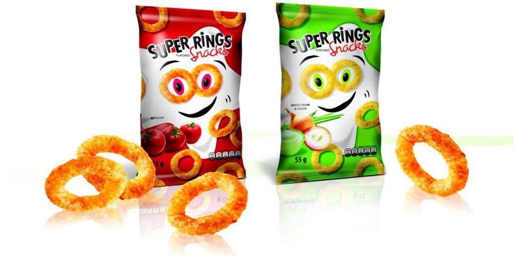 Salty snacks SUPER RINGS Weight Snacks with ketcup Shelf-life Snacks with sour cream