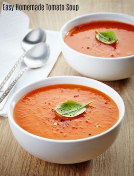 HEALTHY PLAN EASY HOMEMADE TOMATO SOUP S I D E D I S H Serves: 6 Prep Time: 10 Minutes Cook Time: 20 Minutes Calories: 143 Fat: 7.1 Carbohydrates: 18.3 Protein: 2.7 Fiber: 4.4 Saturated Fat: 1.