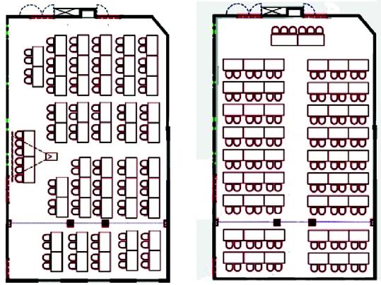50m² Reception style: 286 persons Theatre style: 90 persons Classroom style: 260 persons U -