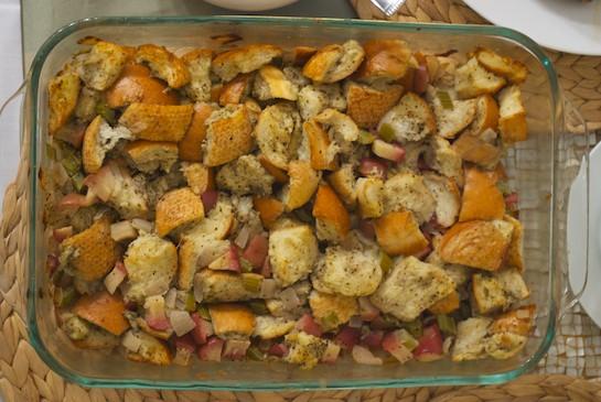 8. Spread the stuffing in an even layer into your