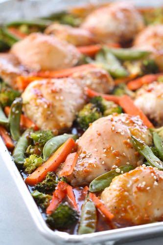 DAY 3 GLUTEN FREE- SHEET PAN TERIYAKI CHICKEN AND VEGETABLES M A I N D I S H Serves: 6-8 Prep Time: 15 Minutes Cook Time: 35 Minutes 8 boneless skinless chicken thighs 3 cups broccoli florets 2 cups