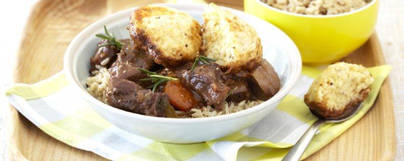 Delicious Lamb Casserole with Mustard Dumplings Sunday 4th March COOK TIME PREP TIME SERVES 01:40:00 00:20:00 6 This lamb casserole is topped with easy-to-make dumplings and is a hearty weekday meal.