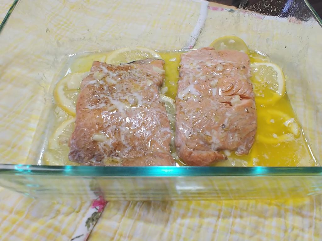 3. Lemon, Dill and Garlic Baked Salmon Serves 2 This salmon melted in our mouth. Someone told me that the key to salmon is butter, garlic and lemon. I cannot disagree.