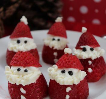Strawberry Cheesecake Santas 1. Beat together cream cheese, lemon juice, vanilla, and sugar until creamy. 2.