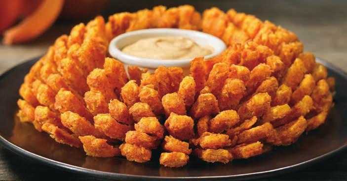 bloomin onion AUSSIE-TIZERS SIGNATURE STARTERS. PERFECT FOR SHARING. S BLOOMIN' ONION Our special onion is hand-carved, cooked until golden and ready to dip into our spicy signature bloom sauce. 8.
