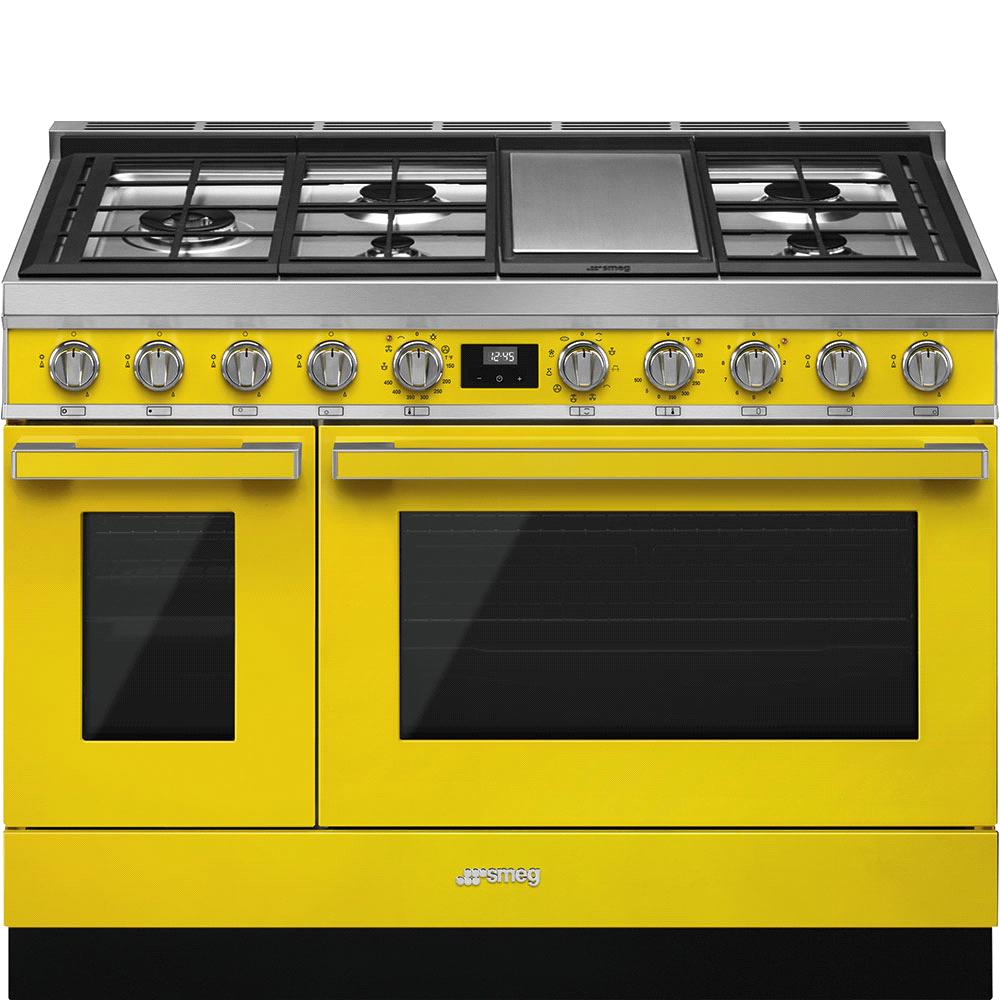 CPF48UGMYW New product Pro-Style Dual Fuel Range, Yellow, 48 x 25 EAN13: 8017709266776 PORTOFINO STYLE Stainless steel control knobs Thermoseal cavity, energy efficiency best-in-class Soft close oven