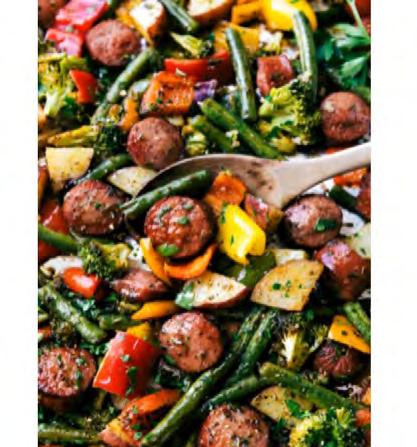 One-Pan Healthy Sausage & Veggies Servings: 4 2 small (1 cup) red potatoes, cubed 3/4 lb.