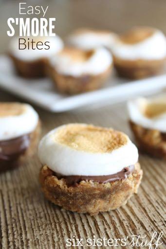 EASY S'MORE BITES D E S S E R T Serves: 24 Prep Time: 10 Minutes Cook Time: 7 Minutes 1 cup graham cracker crumbs 1/4 cup powdered sugar 6 Tablespoons butter (melted) 2 (1.