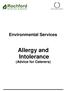 Environmental Services. Allergy and Intolerance (Advice for Caterers)