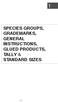 SPECIES GROUPS, GRADEMARKS, GENERAL INSTRUCTIONS, GLUED PRODUCTS, TALLY & STANDARD SIZES