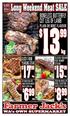 8 99 kg $13 99 BONELESS BUTTERFLY CUT LEG OF LAMB. llong Weekend Meat SALE. kg Serving Suggestion: SLICED T-BONE YEARLING STEAK $17 99 $15 99 $6 99