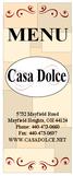 MENU. Casa Dolce Mayfield Road Mayfield Heights, OH Phone: Fax: