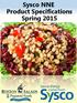 Sysco NNE Product Specifications Spring 2015